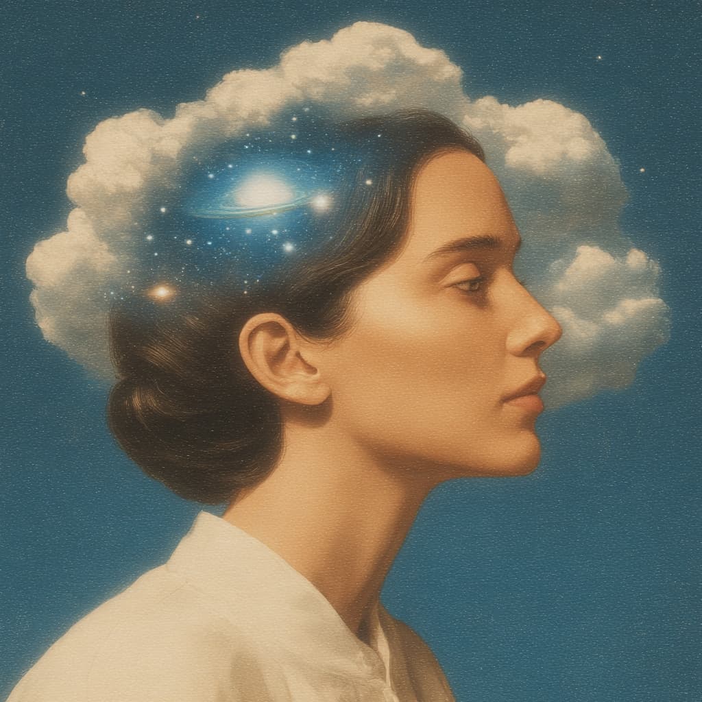 A serene digital sanctuary with a circular loop motif, representing a protected space for thoughts.