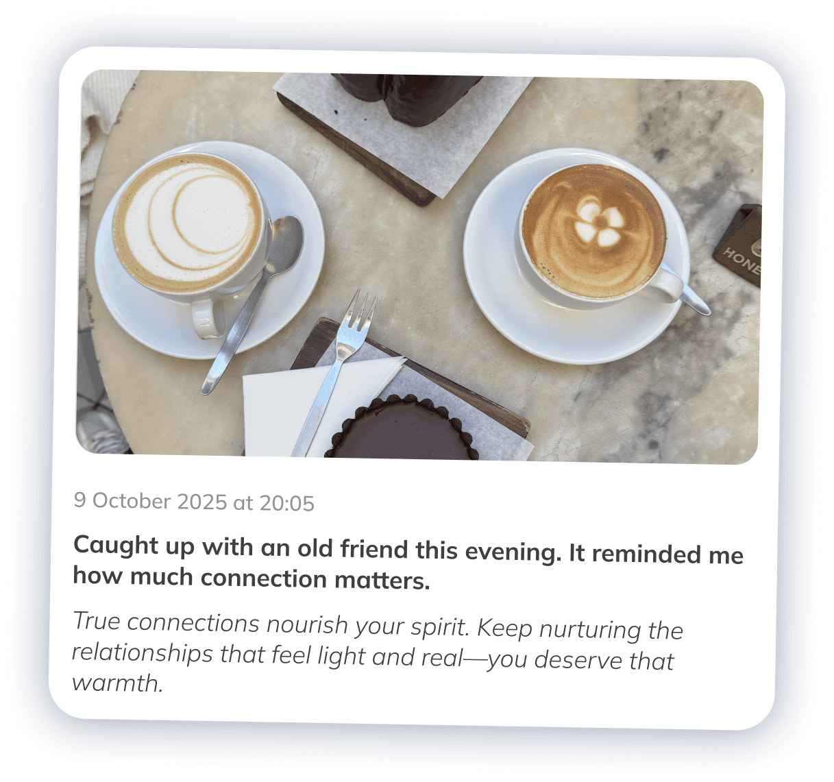 Collage of printed photos spread across a desk.